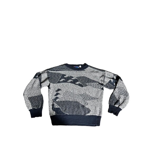 Vintage Large Sweater Graphix Abstract All Over Pattern Black Grey Crosby Y2K - Picture 2 of 5